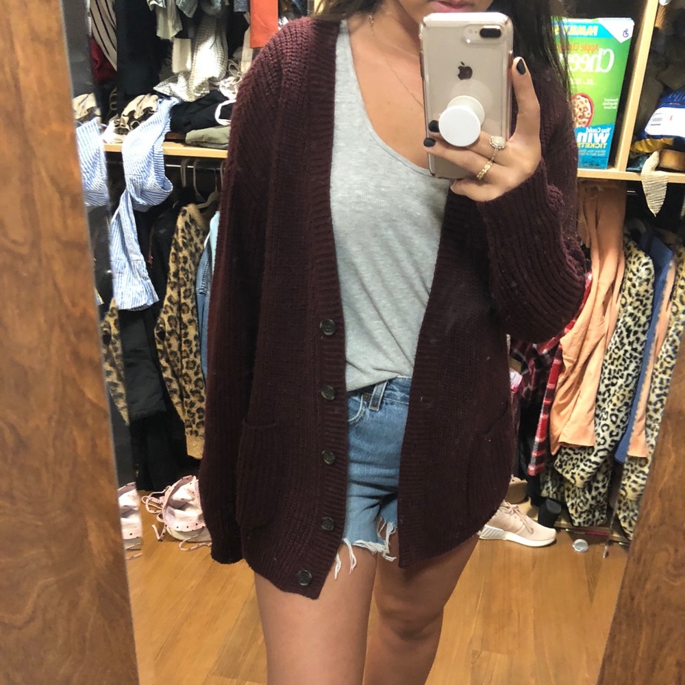 maroon cardigan